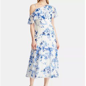Lauren Ralph Lauren Blue White Floral Georgette Dress Size‎ 12 Spring Easter